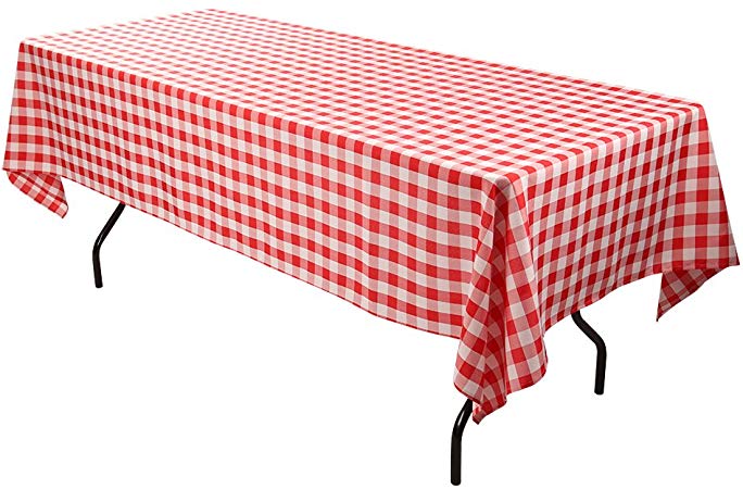 E-TEX Rectangle Tablecloth - 60 x 102 Inch - Red and White Rectangular Table Cloth for 6 Foot Table in Washable Polyester