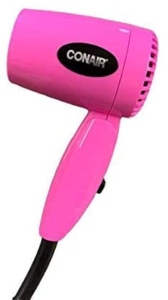 Conair 124PKC Compact Dual Voltage Travel Hair Dryer with Folding Handle (Pink)