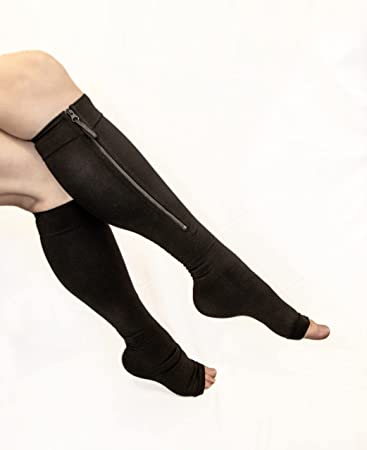Compression Socks Zipper 20-30mmHg. Knee high, Open-Toe. XX-Large/Black