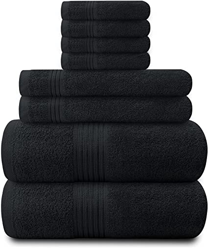 Zuperia Bath Towels , Set of 8 Ultra Soft 100% Combed Cotton, 2 Bath Towels 30'' x 54'',2 Hand Towels 16'' x 28'', 4 Wash Cloths 12'' x12''- Home, Gym, Spa, Hotel - (Charcoal)