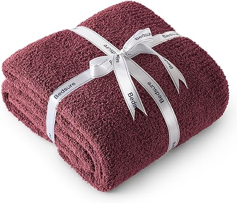 Bedsure Knit Throw Blanket Super Soft Warm Blanket for Couch Lightweight Fluffy Blanket for Bed Sofa 50x60 Inches Burgundy