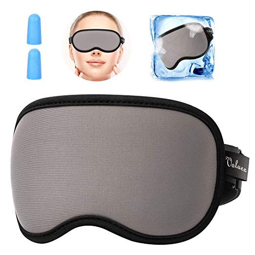 Sleep Mask, VOLUEX Ultra Soft Skin-Friendly Pure Natural Silk Fabric and Cotton Filled Sleeping Eye Mask with Adjustable Strap and Ear Plug for Men,Women and Kids