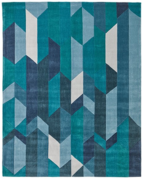 Rivet Geometric Color Blocking Rug, 7'6" x 9'6", Blue