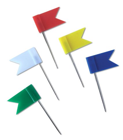 Atlas Map Co. - 60 Pack Flag Push Pins / Map Pins (5 assorted colors) - Includes re-closable tin for easy access & storage