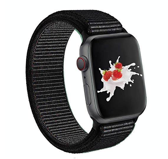 RolQitee Watch Band Compatible with for Apple Watch Band 38mm 40mm 42mm 44mm Soft Lightweight Breathable Nylon Replacement Band for Watch Series 5 4 3 2 1 (Black, 42mm/44mm)