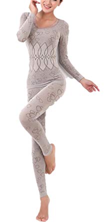 LANBAOSI Women's Lace Stretch Seamless Top & Bottom Thermal Underwear Set