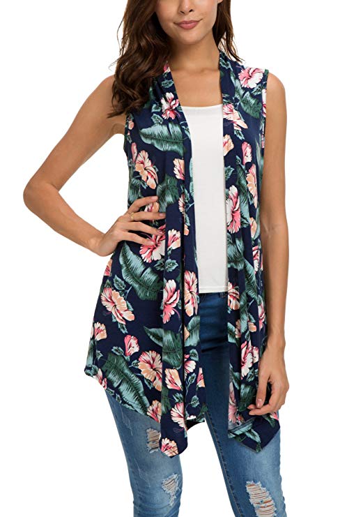 Women's Sleeveless Draped Open Front Cardigan Vest Asymmetric Hem