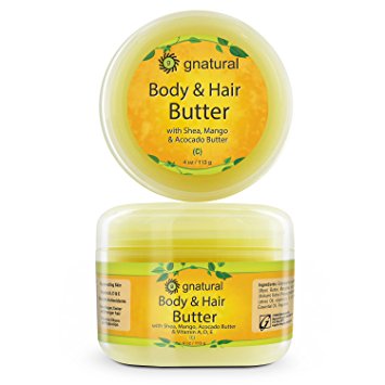 Gnatural Body and Hair Butter with Pure Shea butter, Jojoba oil, Vitamins A, D & E - Dry Skin Moisturizer - Remove Flaking & Dullness from Skin – Nourishing Hair & Scalp - Pure Natural Ingredients 4oz