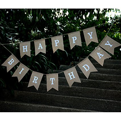 kingleder Happy Birthday Burlap Banner Rustic Birthday Party Bunting Banners Baby Shower Party Swallow-tail Hemp Linen(5''X 7'')