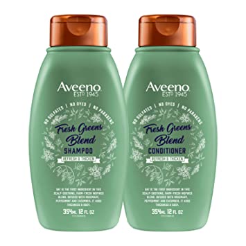 Aveeno Fresh Greens Shampoo   Conditioner with Rosemary, Peppermint & Cucumber to Thicken & Nourish, Clarifying & Volumizing Shampoo for Thin or Fine Hair, Paraben-Free, 12 Fl Oz