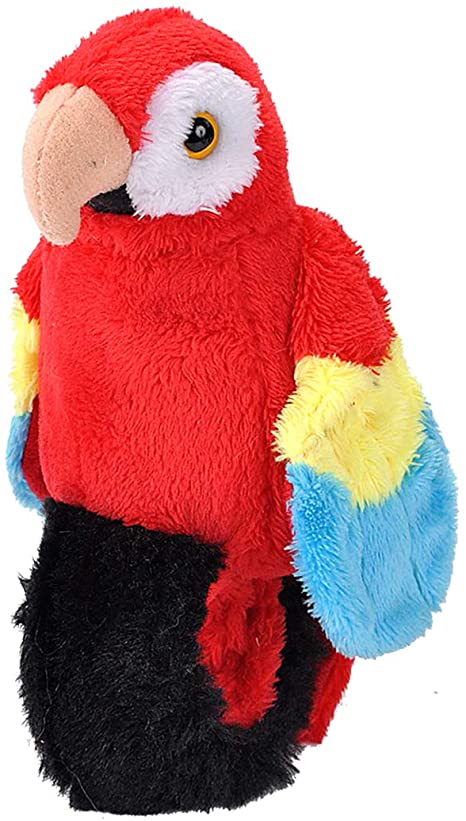 Wild Republic Perching Parrot, Scarlet Macaw, Snap Bracelet, Records and Replays, 9 Inches, Gift for Kids, Plush Toy, Fill is Spun Recycled Water Bottles