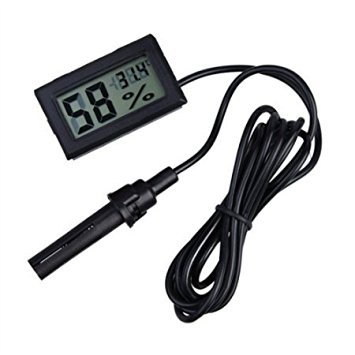SUKRAGRAHA Mini Digital Temperature Humidity Meter Gauge Thermometer Hygrometer LCD Degree Display w 1.5M Long Wired Sensor Head Probe Black