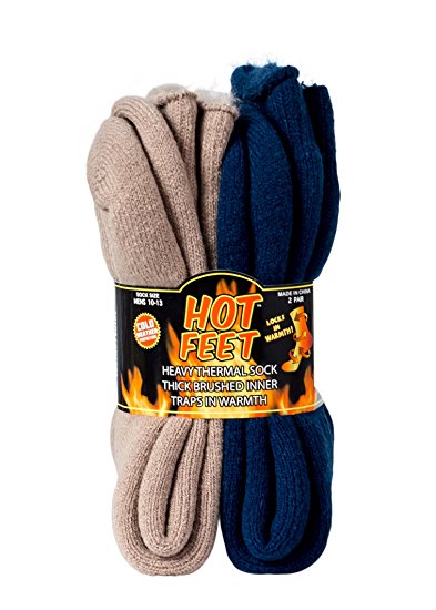 Hot Feet Men's 2 Pack Heavy Thermal Socks - Traps in Warmth - Fits USA Men's Sock Size 10-13, Shoe Size 6-13