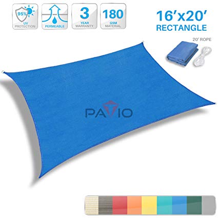 Patio Paradise 16' x 20' Blue Sun Shade Sail Rectangle Canopy - Permeable UV Block Fabric Durable Outdoor - Customized Available