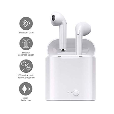 Wireless Earbuds Bluetooth V 5.0 with Charging Case Under 10, in-Ear Sports Bluetooth Headphones with Mic, Noise-Canceling Stereo Sound Wireless Earphones, Compatible with iOS Android Smartphone