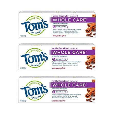 Tom's of Maine Whole Care Toothpaste, Toothpaste, Natural Toothpaste, Cinnamon Clove, 4.0 Ounce, 3-Pack