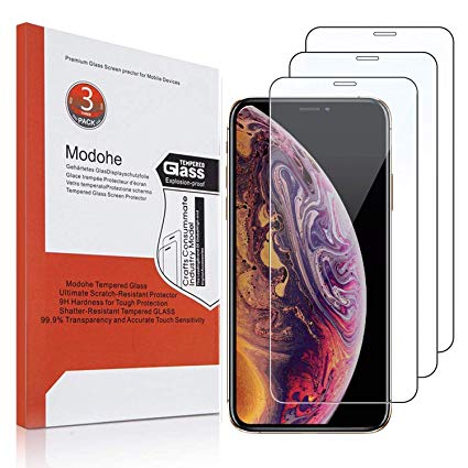 Modohe [3 Pieces Screen Protector for iPhone XS/X, 0.26 mm Tempered Glass Screen Protector [9H Hardness] for iPhone XS(2018)/iPhone X(2017) 5.8 Inch [3D Touch Compatible]
