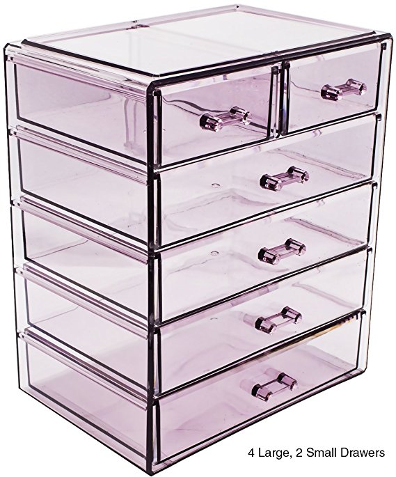 Sorbus Cosmetics Makeup and Jewelry Big Purple Storage Case Display- 4 Large and 2 Small Drawers Space- Saving, Stylish Acrylic Bathroom Case