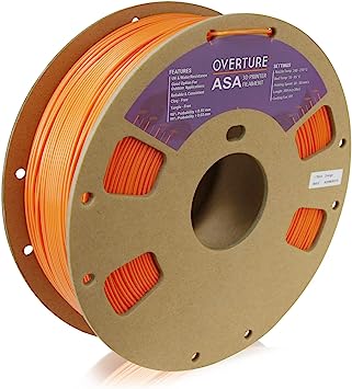 OVERTURE ASA Filament 1.75mm Premium Anti-UV 3D Printer Filament, 1kg Spool (2.2lbs), Dimensional Accuracy  /- 0.03 mm, Fit Most FDM Printer (Orange)