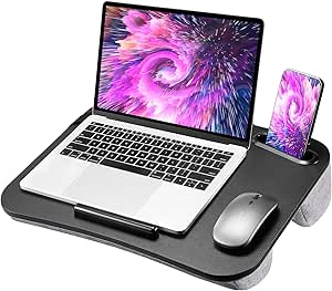 HUANUO Laptop Lap Desk, Fits up to 15.6-Inch Laptops and Tablets, Lap Desk with Cushion, Phone Holder and Storage Bag, Portable and Lightweight Lap Desk, Black Lapdesk for Home Office or Dormitory