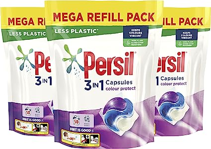 Persil Colour 3 in 1 Laundry Detergent Washing Pods Capsules Tablets (150 Wash) Upto 9 months supply Keeps colours vibrant, Brilliant Plant-Based Stain Removal With Comfort Freshness