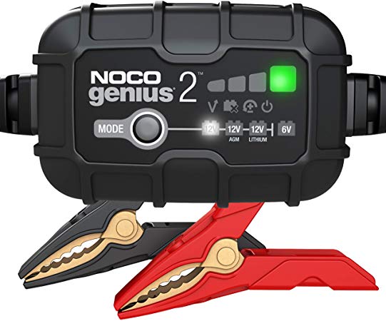 NOCO GENIUS2, 2-Amp Fully-Automatic Smart Charger, 6V and 12V Battery Charger, Battery Maintainer, and Battery Desulfator with Temperature Compensation