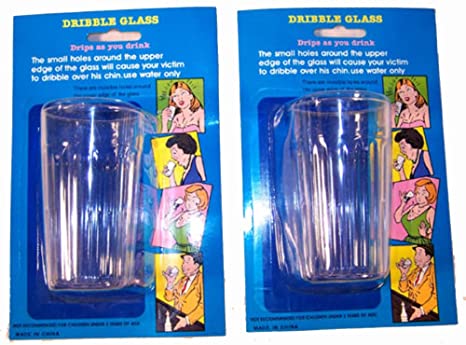 2 Glasses of Trick Novelty Dribble Drinking Glass - Practical Joke
