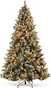 Best Choice Products Christmas Tree Pre-Lit, Pre-Decorated Artificial 12ft Frosted Pine Holiday Decoration w/Frosted Tips, Pine Cones, Berries