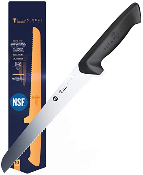 TITAN FORGE - Bread Knife - 10" - Pro Series Knives - 7CR17MOV High-Carbon steel - Full Tang - NSF Certified