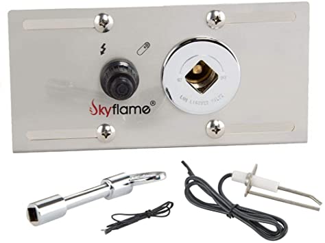 Skyflame 3/4 Inch Stainless Steel Fire Pit Gas Burner Spark Ignition Kit - Including Push Button Igniter Gas Shut-Off Valve with Key