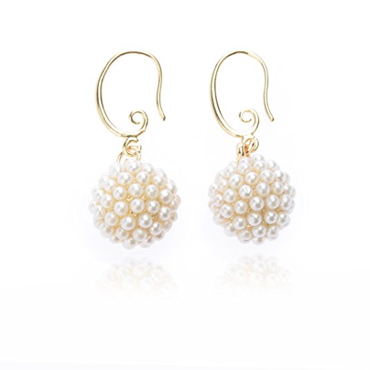 Vintga Luxury Pearl Inlaid and Fireball Shape Drop Earrings