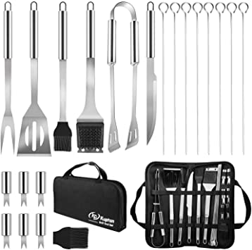 Kupton 21Pcs BBQ Grill Tool Set, Heavy Duty Stainless Steel Barbecue Grill Accessories Kit with Grill Tongs Shovel Fork Knife, Gift for Outdoor Grilling