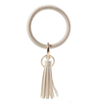 Wristlet Bangle Ring Keychain - Large Leather Tassel/Silicone Key Ring Bracelet Fashion Gifts for Women Girl Busy Men