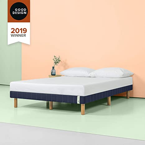 Zinus 11 Inch Quick Snap Standing Mattress Foundation/Low profile Platform Bed/No Box Spring needed, Navy, Queen