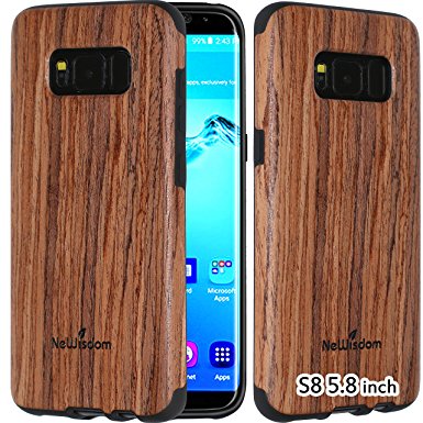 NeWisdom S8 Wood Case Real Wood Rubberized Case for Samsung Galaxy S8 - Soft Slim Wooden Case with Lens Protection - Sandalwood (5.8 inch, the smaller phone)