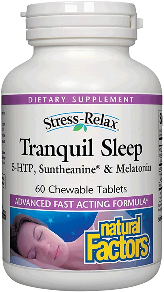 Stress-Relax Chewable Tranquil Sleep by Natural Factors, Sleep Aid, Tropical Fruit Flavor, 60 Tablets (30 Servings)