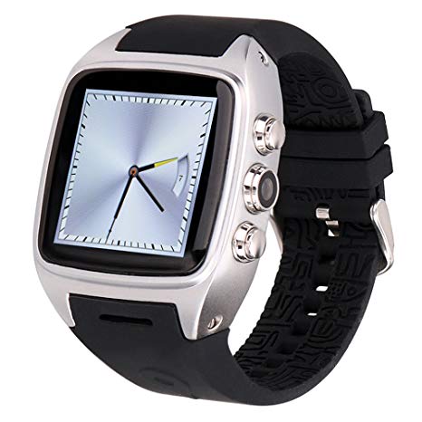 Ourtime X01 Wireless Smartwatch Android 4.4.2 OS with Camera Support T-Mobile 3G WCDMA SIM Card Heart Rate Monitor Bluetooth Watch - Silver and Black