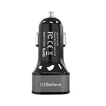 USBelieve Car Charger for USB Dual 4.8 Amp (24 Watt) High Capacity Fast Car charger for Apple iPhone 7 6 6s plus SE, iPad, Samsung Galaxy S7, edge LG G6 and Android Cell Phone