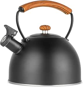 YSSOA Whistling Stovetop Tea Kettle, 3.2 Quart Stainless Steel Teapot with Cool Touch Ergonomic Handle, Hot Water Fast to Boil, Black