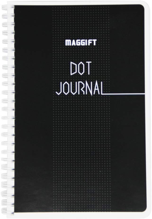 Maggift Dot Journal, Spiral Notebook, Bullet Notebook, 120 pages,5.5" x 8.5"  Wire-O (Black, 5.5" x 8.5")