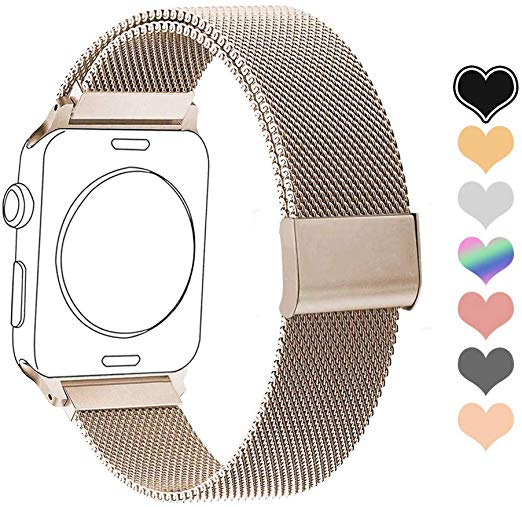 Letuboner Compatible for Apple Watch Band 38mm 42mm 40mm 44mm,Stainless Steel Mesh Magnetic Wristband Loop Replacement Bands for iWatch Series 4/3/2/1 (Retro Gold, 38/40mm)
