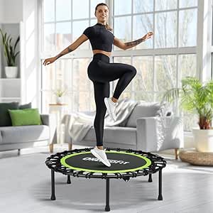 ONETWOFIT Foldable Rebounder Trampoline for Adults, 40/42/ 45” Mini Fitness Trampoline W/Adjustable Foam Handle Bungees, Quiet Exercise Trampoline for Personal Indoor Workout