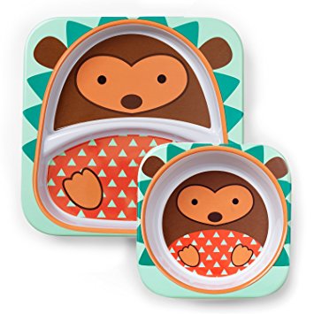 Skip Hop Baby Zoo Little Kid and Toddler Feeding Melamine Divided Plate and Bowl Mealtime Set, Multi Hudson Hedgehog