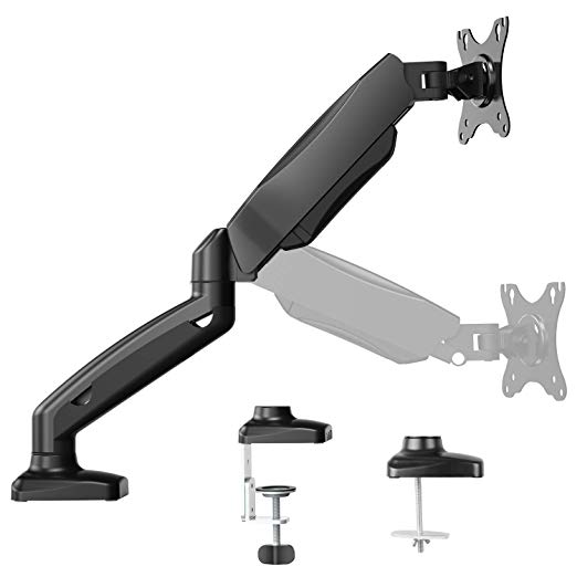 Single Monitor Stand - Full Motion Gas Spring Monitor Arm, Adjustable VESA Mount Desk Stand with Clamp and Grommet Base - Fits 13 to 27 Inch LCD Computer Hold up to 14.3lbs, VESA 75x75, 100x100