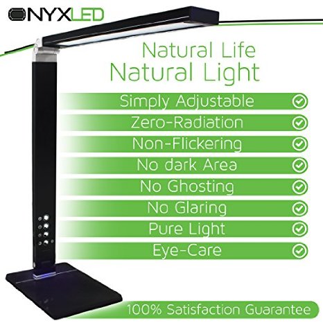 ONYXLED Dimmable 14W LED Desk Lamp with USB Charging Port (Glossy Piano Black)