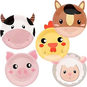 Farm Animal Birthday Decorations 50Pcs Farm Animals Party Paper Plates Farm Animal Shaped Disposable Plates for Birthday Baby Shower Farm House Fun Barnyard Animals Party Supplies