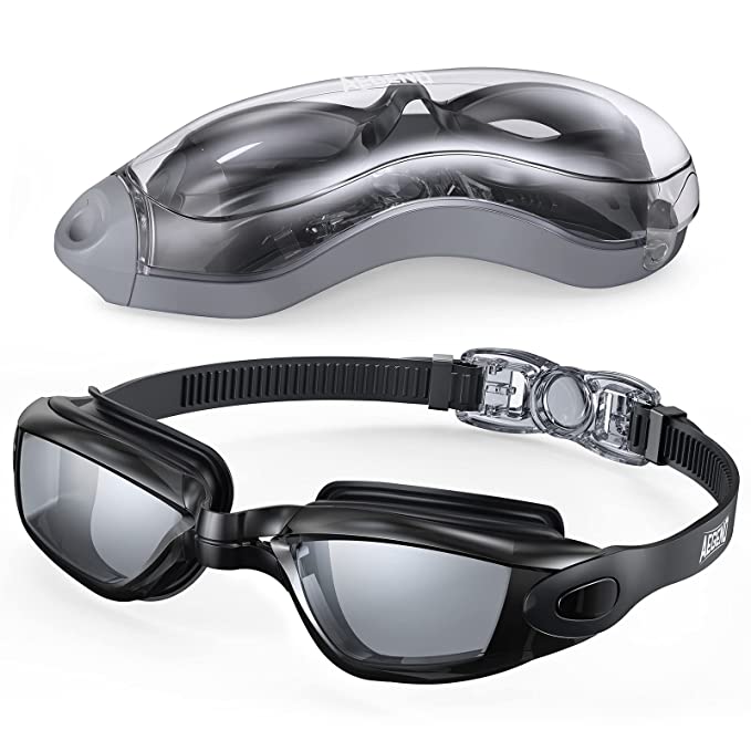 Swim Goggles, Aegend Clear Swimming Goggles No Leaking Anti Fog UV Protection Triathlon Swim Goggles with Free Protection Case for Adult Men Women Youth Kids Child, Black