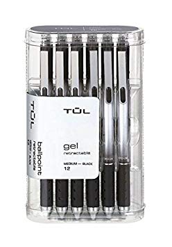 TUL Retractable Gel Pens 0.7 mm Medium Point, Black 12/pk
