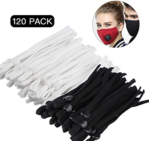 AMLY 120 Pcs Elastic String Bands Cord Rope for Masks with Premium Cord Lock, Stretchy Face Cover Earloop for Crafts DIY Sewing