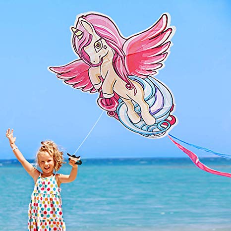 Unicorn Kite for Kids and Adults for Outdoor Games and Beach Trip,Cute Unicorn Best Kite for Girls,Boys and Beginner,Easy to Fly for Summer Activities,Great Flyer w/Bag (Unicorn Kite with wings)